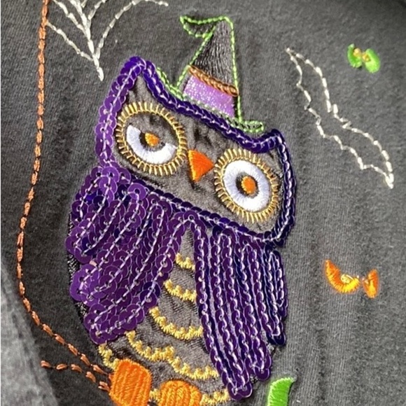 LONG Sleeve 🦉Shirt Sz-3XL Super Cute- Oct./Fall/Halloween-Embroidered & Sequins - Picture 10 of 17